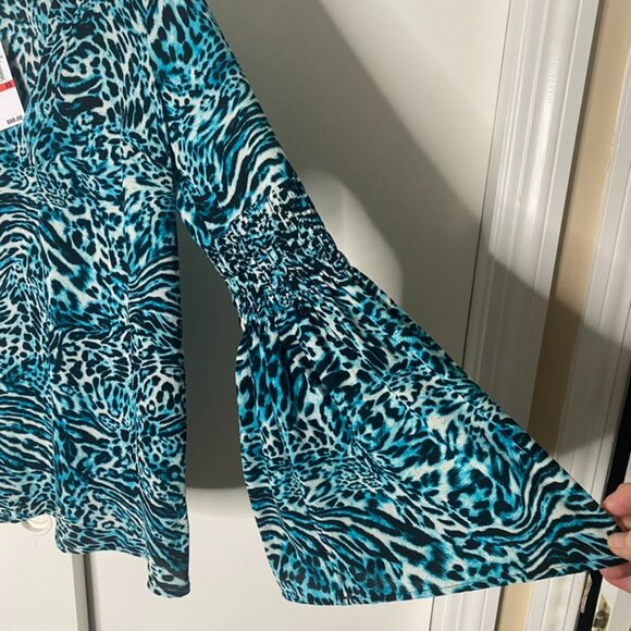 Michael Kors blouse bell sleeves size XS black blue long sleeve V Neck tunic NWT - Picture 5 of 8